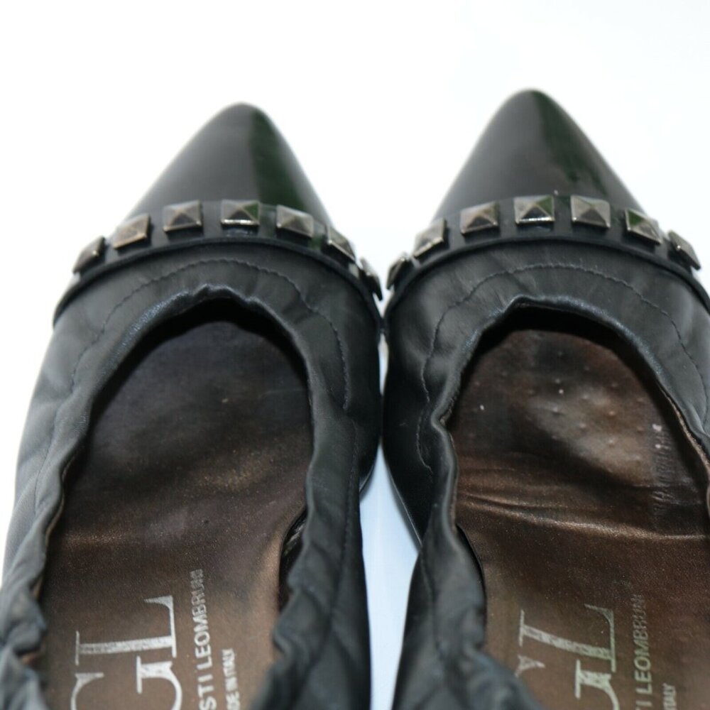 AGL Womens Pump Size 37.5 7.5 Black Leather Pointed Block Heel Pyramid Studded - Picture 12 of 12